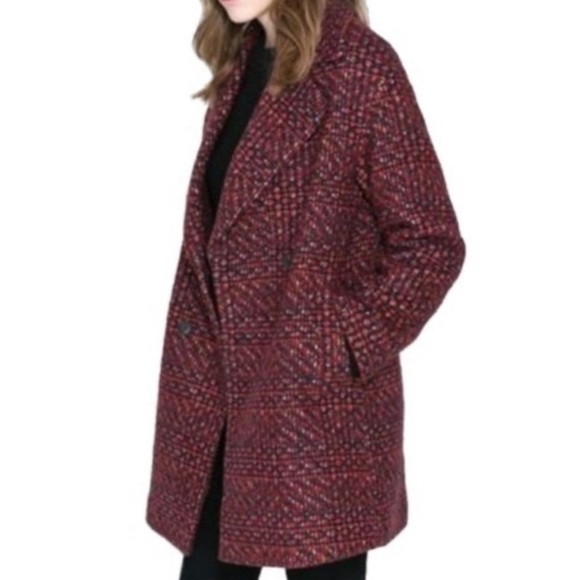 Zara Basic Tweed Boucle Boyfriend Plaid Pea Coat - Picture 3 of 16